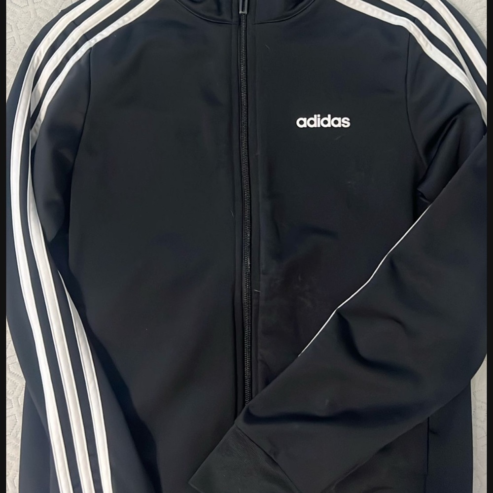 Adidas Men's Black Track Jacket with White Stripes
